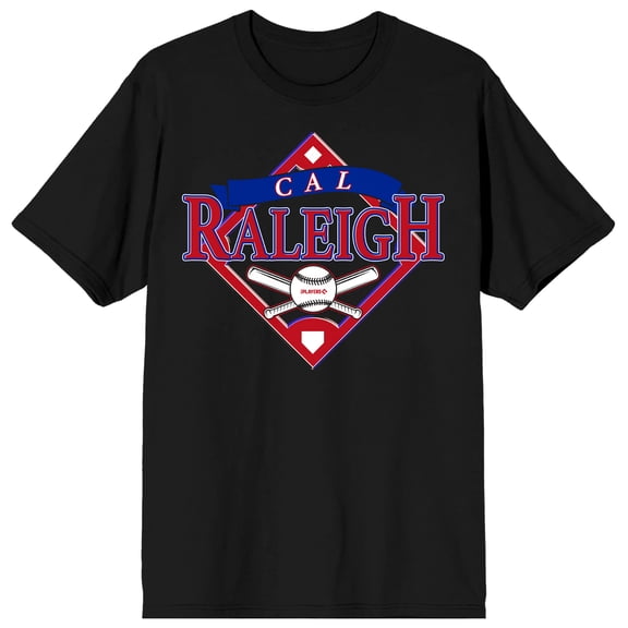 MLBPA Cal Raleigh Baseball Diamond Adult Black Crew Neck Short Sleeve T-shirt - Medium