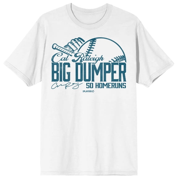 MLBPA Cal Raleigh Big Dumper Adult White Crew Neck Short Sleeve T-shirt-Medium