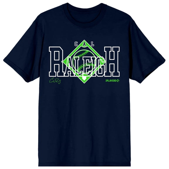 MLBPA Cal Raleigh Glowing Baseball Diamond Adult Navy Crew Neck Short Sleeve T-shirt - Large