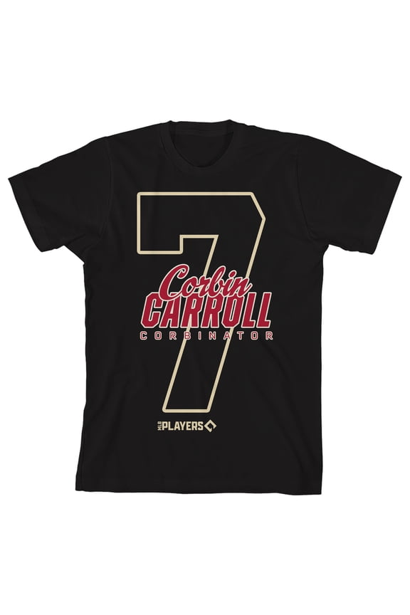 MLBPA Corbin Carroll 7 Youth Black Crew Neck Short Sleeve T-shirt-XXL