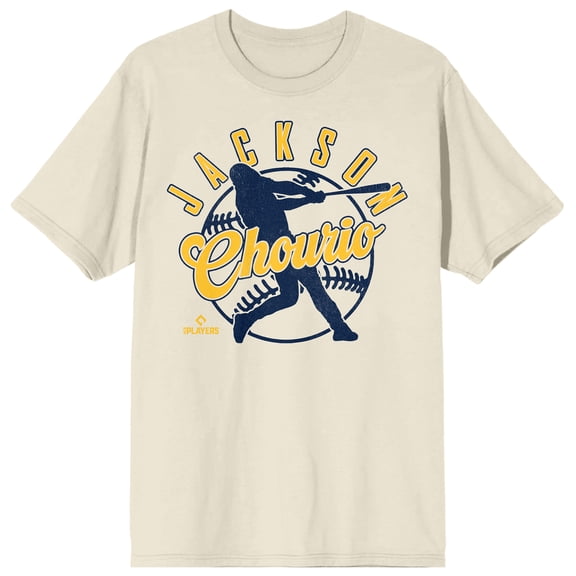 MLBPA Jackson Chourio Baseball Player Silhouette Adult Sand Crew Neck Short Sleeve T-shirt - Small