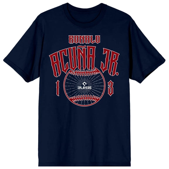 MLBPA Ronald Acuna Jr. 13 Baseball Logo Adult Navy Crew Neck Short Sleeve T-shirt-Large