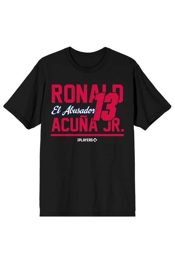 MLBPA Ronald Acuna Jr 13 El Abusador Adult Black Crew Neck Short Sleeve T-shirt-Small