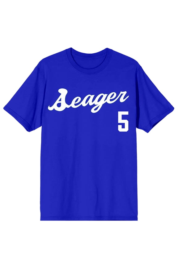 MLBPA Seager 5 Front & Back Text Adult Royal Blue Crew Neck Short Sleeve T-shirt-Large