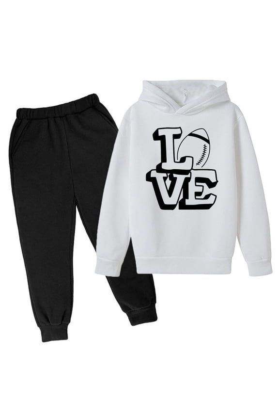 MLCDHKHUY Toddler Boy Clothes-Football Letter Pattern Printed Warm Hoodie and Sport Pants-Little Boy Fall Winter Outfit