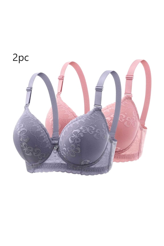 2 Pack Lace Bras for Women Push Up Bralettes Full Coverage Corset Underwire Plus Size for Large Breasts with Support Sexy Minimizers Everyday Lingerie 2Pcs-Multicolor#11 38