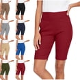 thumbnail image 1 of MLCDZ Bermuda Shorts for Women Elastic High Waist Pull On Stretch Jeggings Knee Length Side Slit Short Pants with Multiple Pockets, 1 of 7