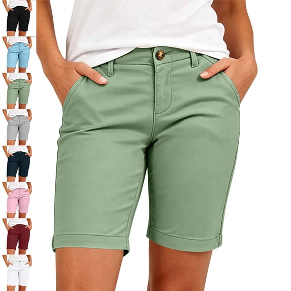 MLCDZ Bermuda Shorts for Women Trendy Casual Loose Summer Elastic High Waisted Chino Shorts Straight Leg Hiking Vacation Short Pants with Pockets