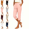 thumbnail image 1 of MLCDZ Capri Pants for Women Side Slits Elastic Waist Summer Lightweight Loose Vacation Golf Capris with Pockets Pull On Stretch Work Casual Dressy Slacks, 1 of 9