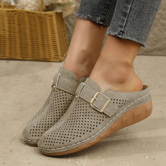 MLCDZ Clogs for Women Mules Slip on: Closed Toe Sandals, Summer Shoes Dressy, Comfortable Walking Wedge Clogs with Adjustable Hook Loop Beige 40