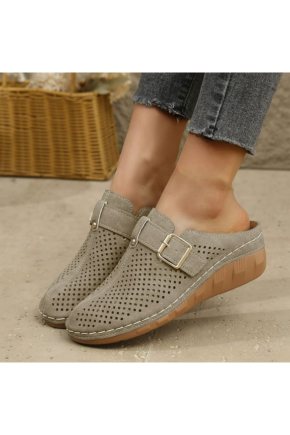 Clogs for Women Mules Slip on: Closed Toe Sandals, Summer Shoes Dressy, Comfortable Walking Wedge Clogs with Adjustable Hook Loop Beige 41