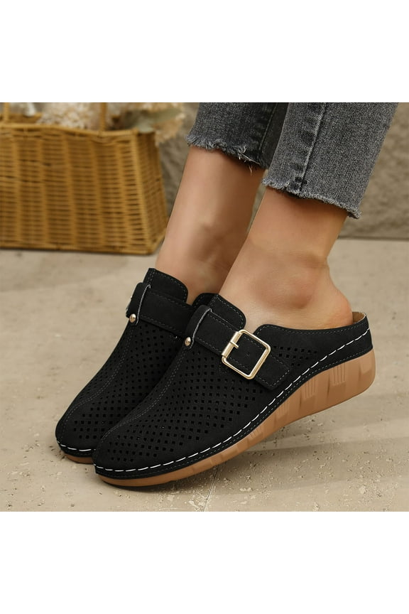 Clogs for Women Mules Slip on: Closed Toe Sandals, Summer Shoes Dressy, Comfortable Walking Wedge Clogs with Adjustable Hook Loop Black 41
