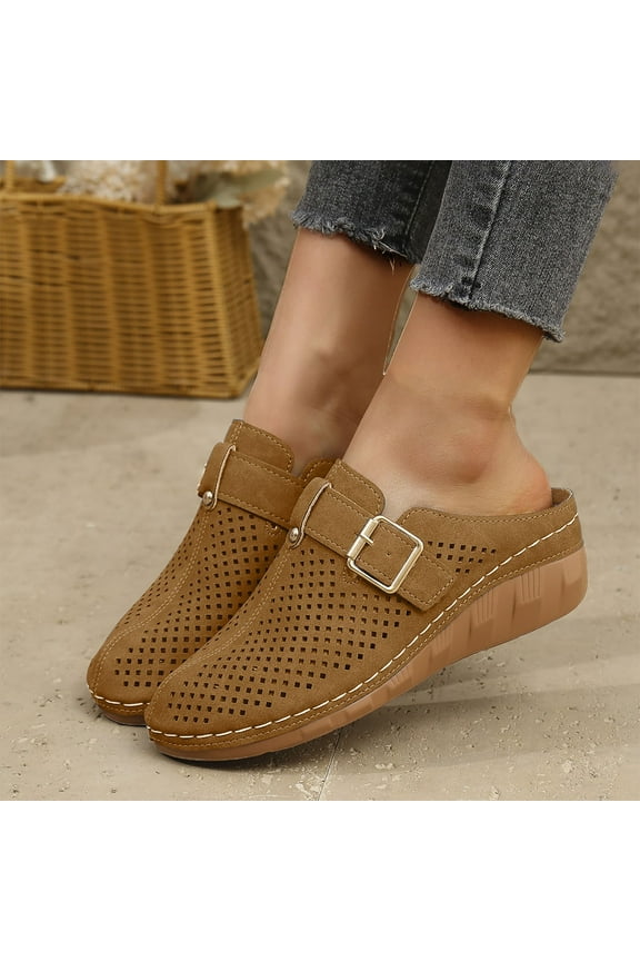 Clogs for Women Mules Slip on: Closed Toe Sandals, Summer Shoes Dressy, Comfortable Walking Wedge Clogs with Adjustable Hook Loop Brown 36