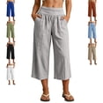 thumbnail image 1 of MLCDZ Cotton Linen Capri Pants for Women Plus Size Loose Wide Leg Gaucho Pants Elastic Hight Waist Flowy Dressy Trouser with Pockets, 1 of 10