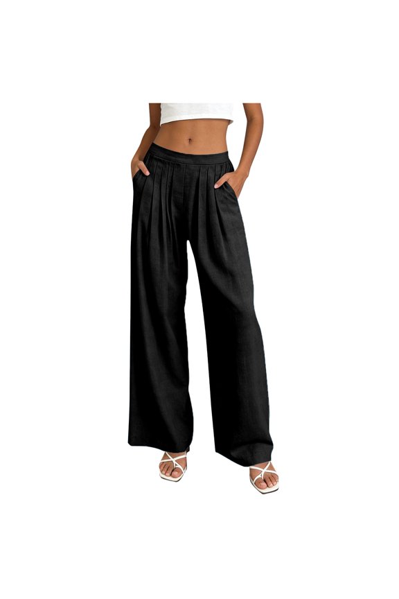 Cotton Linen Capri Pants for Womens Causal Elastic Waist split Trousers Solid Color Summer Vacation Beach Pants with Pockets Army Green S