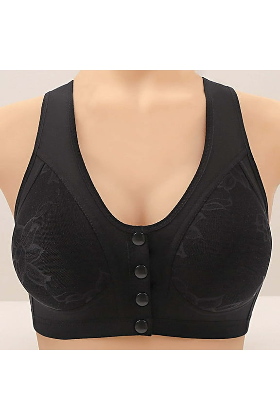 Daisy Bra for Seniors,Plus Siz eNo Underwire Comfortable Front Snap Closure Sleep Bras,Light Thin Breathable Simple Everyday Bra Black XXL