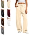 thumbnail image 1 of MLCDZ Fall Sweatpants for Women Baggy Wide Leg Lounge Casual Pajama Sweat Pants Drawstring Elastic Waist Workout Golf Gym Trousers with Pockets, 1 of 7