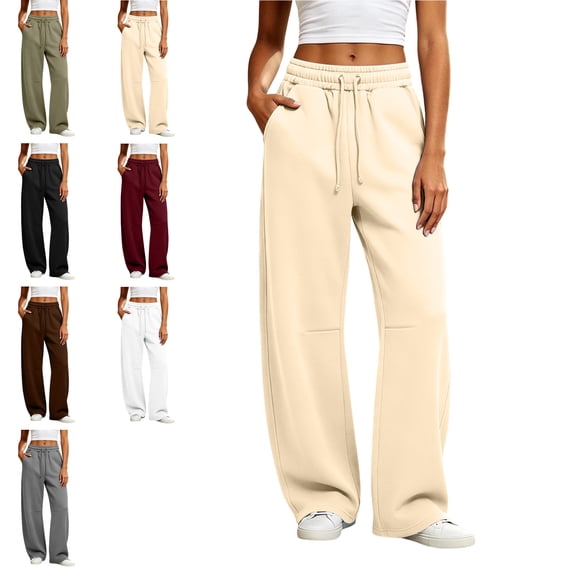 MLCDZ Fall Sweatpants for Women Baggy Wide Leg Lounge Casual Pajama Sweat Pants Drawstring Elastic Waist Workout Golf Gym Trousers with Pockets