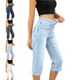 thumbnail image 1 of MLCDZ Jean Capris for Women Elastic Waist Stretchy Pull On Denim Pants Summer Casual Lightweight Breathable Beach Vacation Jean with Pockets, 1 of 9