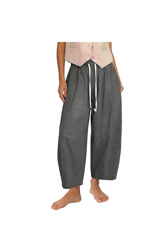 Jeans Women Cropped Drawstring Wide Leg Pants Elastic High Waisted Denim Pants with Pockets Suitable for outdoor activities