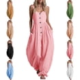 thumbnail image 1 of MLCDZ Jumpsuits For Women Boho Sleeveless Square Neck Button Front Rompers Casual Loose Breathable Balloon Leg Ruffle Hem Overalls With Pockets, 1 of 7