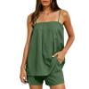 MLCDZ Linen Sets for Women 2 Piece Summer Spaghetti Strap square Neck Sleeveless Top Wide Leg Shorts Set Beach Vacation Travel Outfits with Pockets
