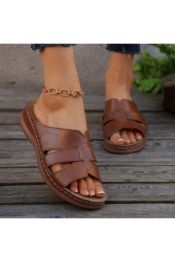 Orthopedic Sandals for Women with Arch Support Summer Beach Open Toe Flip Flops Platform Orthotic Sandal Walking Shoes Brown 36