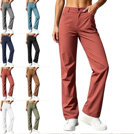 MLCDZ Pants for women Breathable Elastic Waist Casual Loose Pants with Multiple Pockets Lightweight Hiking Golf Mountain Climbing Holidy Trousers