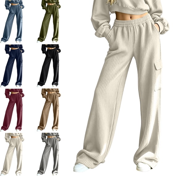 MLCDZ Pull On Womens Jeans Baggy Stretchy High Waisted Denim Wide Leg Trouser Pants Trendy 90s Loose Jean Pockets Lightweight Breathable Holiday Trousers