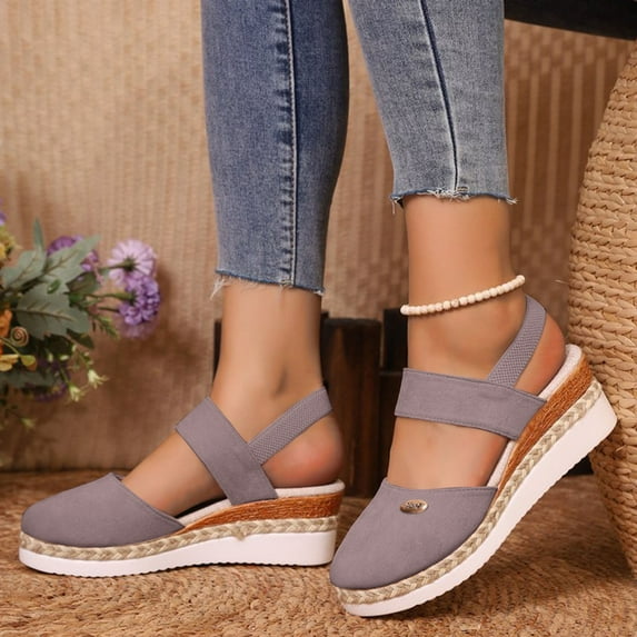 MLCDZ Sandals for Women Dressy Summer,Womens Closed Toe Espadrilles Platform Wedge Ankle Strap Sandals Comfortable Anti Slip Beach Casual Shoes Gray 36
