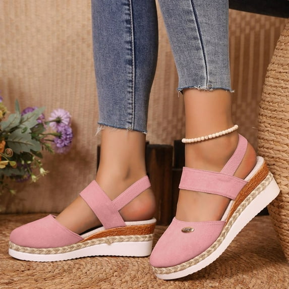 MLCDZ Sandals for Women Dressy Summer,Womens Closed Toe Espadrilles Platform Wedge Ankle Strap Sandals Comfortable Anti Slip Beach Casual Shoes Pink 37
