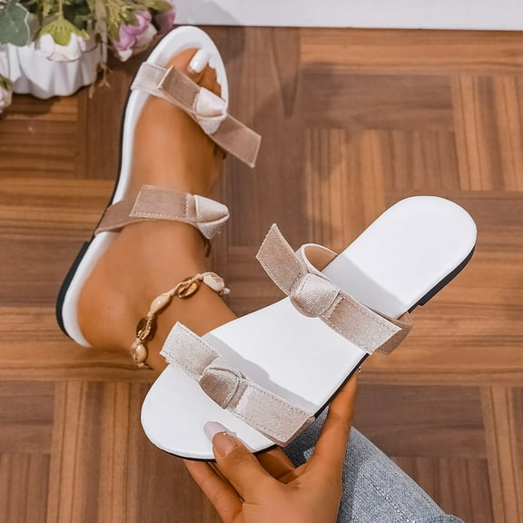 MLCDZ Sandals for Women Flat,Women's 2025 Fashion Bow Comfy Platform Sandal Shoes Summer Beach Travel Fashion Slipper Flip Flops Beige 42
