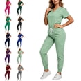 thumbnail image 1 of MLCDZ Scrubs for Women Scrub Sets V Neck Short Sleeves Slim Scrubs Stretch Top and Jogger Scrub Elastic Cuffs Pants with Multiple Pocket Nursing Uniform Set, 1 of 5