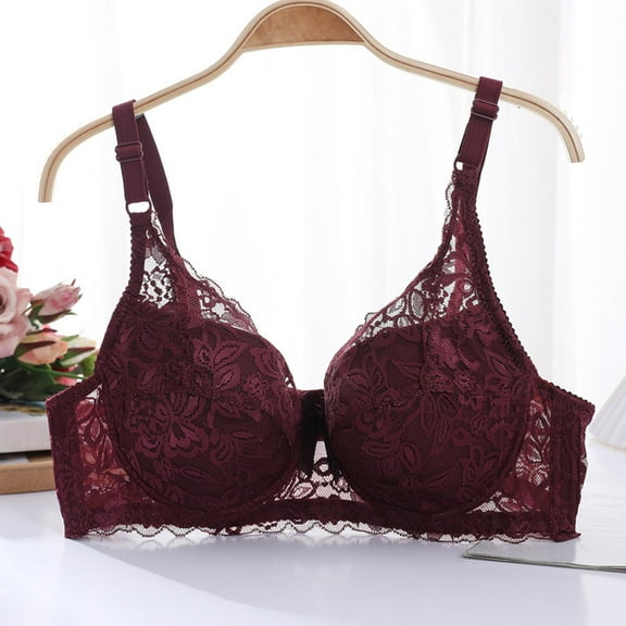 MLCDZ Sexy Lace Bras for Women Full Coverage Wireless High Support Bras No Underwire Adjustable Bras Plus Size Comfy Daliy Bra Wine M 80C