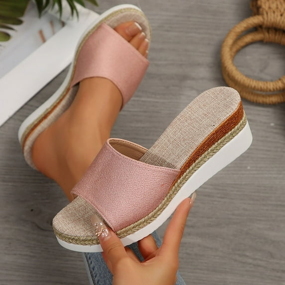 MLCDZ Slip On Wedge Sandals for Women, Open Toe Resort Platform Sandals Comfortable Beach Sandals Slide Espadrilles Wedges Dressy Summer Sandals Pink 42