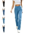 thumbnail image 1 of MLCDZ Straight Leg Jeans for Women Trendy Pull On High Waisted Breathable Cropped TrousersElastic Waist Stretchy Denim Pants Ankle Jeans with Pockets, 1 of 10