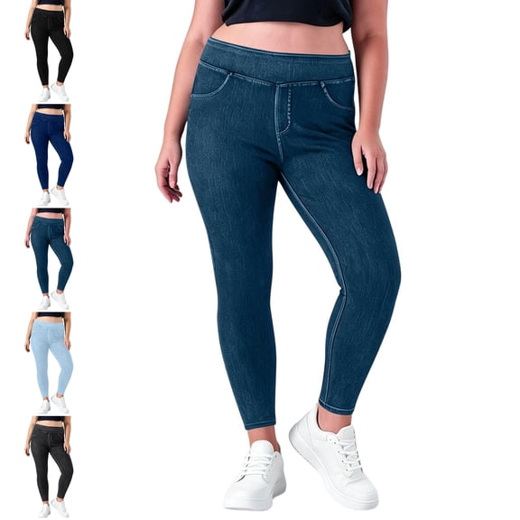 MLCDZ Stretchy Jeans for Women High Waist Plus Size Jeggings Tummy Control Skinny Jeans Pull on Leggings with Pockets Trendy Casual Lightweight Trousers