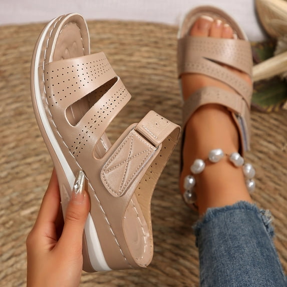 MLCDZ Summer Beach Sandals Women Dressy Flat Arch Support Fashion Orthotic Slides Comfy Slip On Orthopedic Slippers Flip Flops Low Heel Footwear Khaki 37