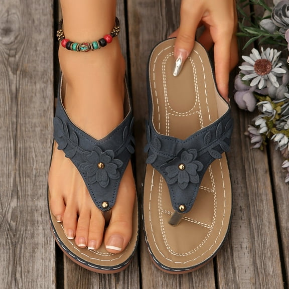 MLCDZ Summer Orthopedic Sandals for Women Dressy Wide Width Comfort Orthotic Flip Flops with Arch Support Wedge Sandals Walking Thong Sandals Fashion Slip on Beach Sandals Platform Sandals Blue 43