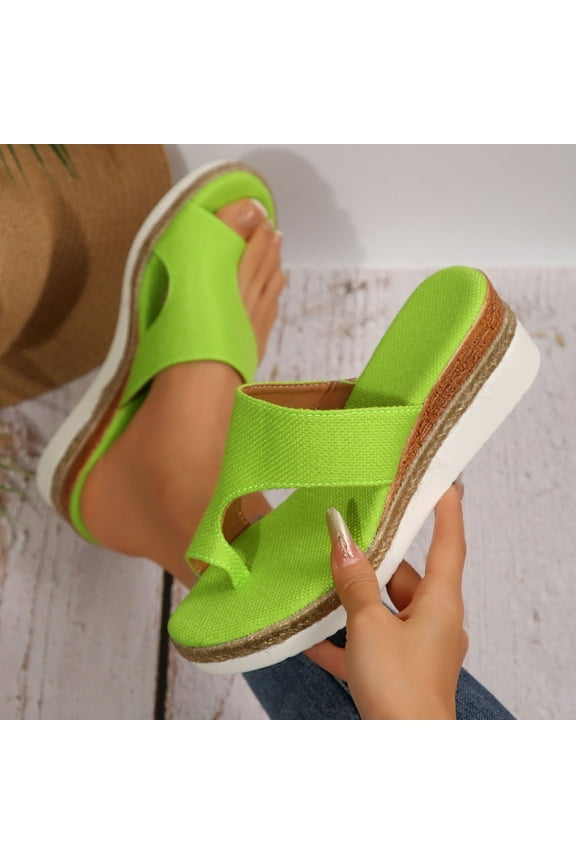 Summer Womens Wedges Leather Ring Toe Sandals Orthopedic Correction Platform Non-Slip Open Toe Casual Beach Slip On Slippers Green 36