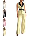 thumbnail image 1 of MLCDZ Two Piece Dressy Sets for Women Collar Sleeveless Top and Wide Leg Loose Straight Pants with Pockets Suits Set Office Work Business Casual Outfits, 1 of 8