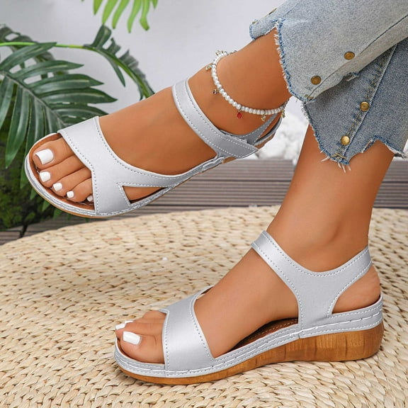 MLCDZ Wedge Sandals for Women, Espadrilles for Women Open Toe Ankle Strap Wedge Heels Sandals Dressy Summer Platform Sandals Comfortable Slip on Sandals Orthopedic Sandals Casual Silver 40