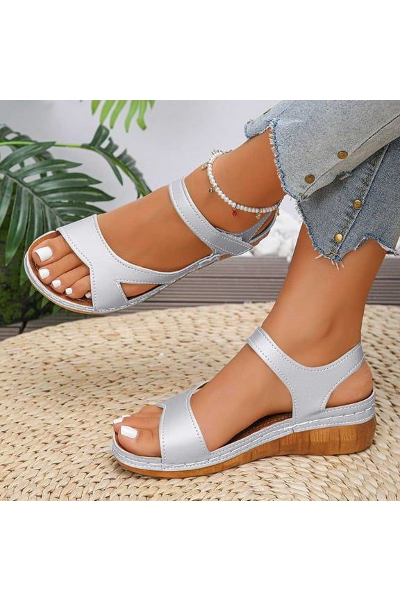 Wedge Sandals for Women, Espadrilles for Women Open Toe Ankle Strap Wedge Heels Sandals Dressy Summer Platform Sandals Comfortable Slip on Sandals Orthopedic Sandals Casual Silver 41