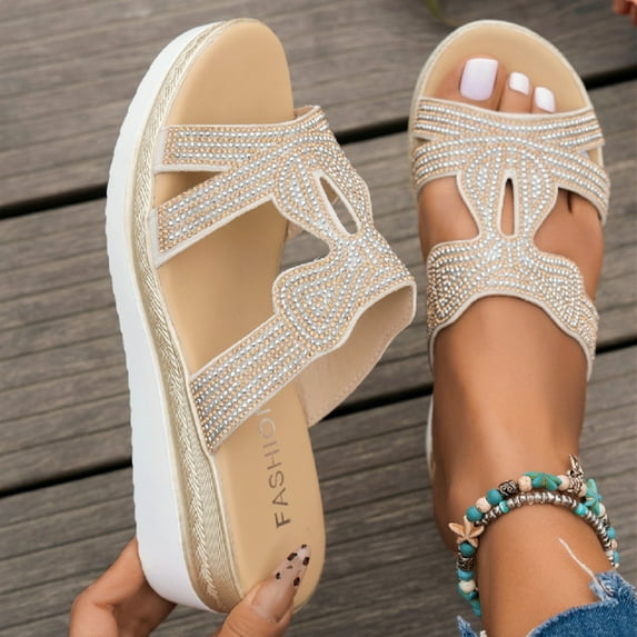 MLCDZ Wedge Sandals for Women Platform Sandals Orthopedic Sandals for Women Comfortable Espadrille Sandals Dressy Summer Open Toe Ankle Strap Low Heel Fashion Strappy Beach Shoes Beige 40