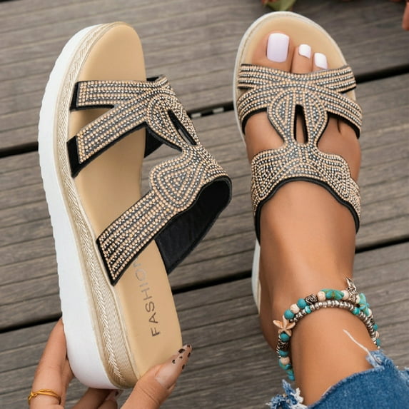 MLCDZ Wedge Sandals for Women Platform Sandals Orthopedic Sandals for Women Comfortable Espadrille Sandals Dressy Summer Open Toe Ankle Strap Low Heel Fashion Strappy Beach Shoes Black 42