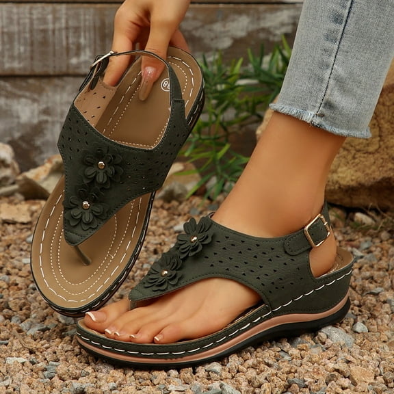 MLCDZ Wedge Sandals for Women Shoes Orthopedic Sandals with Arch Support Casual Walking Wedges Thong Sandals Fashion Orthotic Slides Open Toe Orthotic Flip Flops Slip on Sandals Green 41