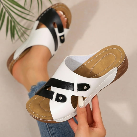 MLCDZ Wedge Shoes Womens Summer Dressy Orthopedic Sandals Colorblock Criss Straps Roman Platform Shoes Ladies Sandals 2025 White 39