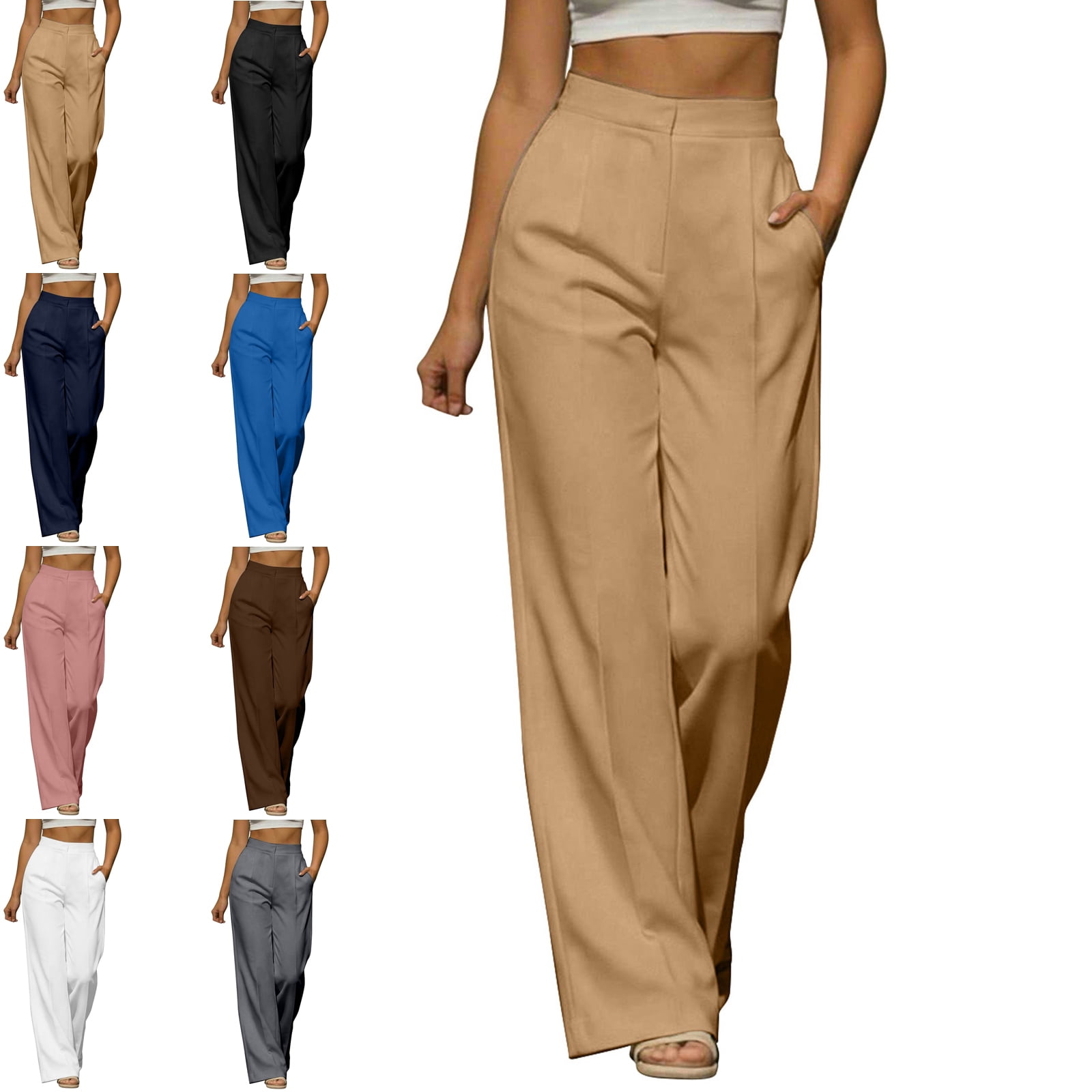 MLCDZ Wide Leg Pants for Womens Elastic High Waist Straight Work