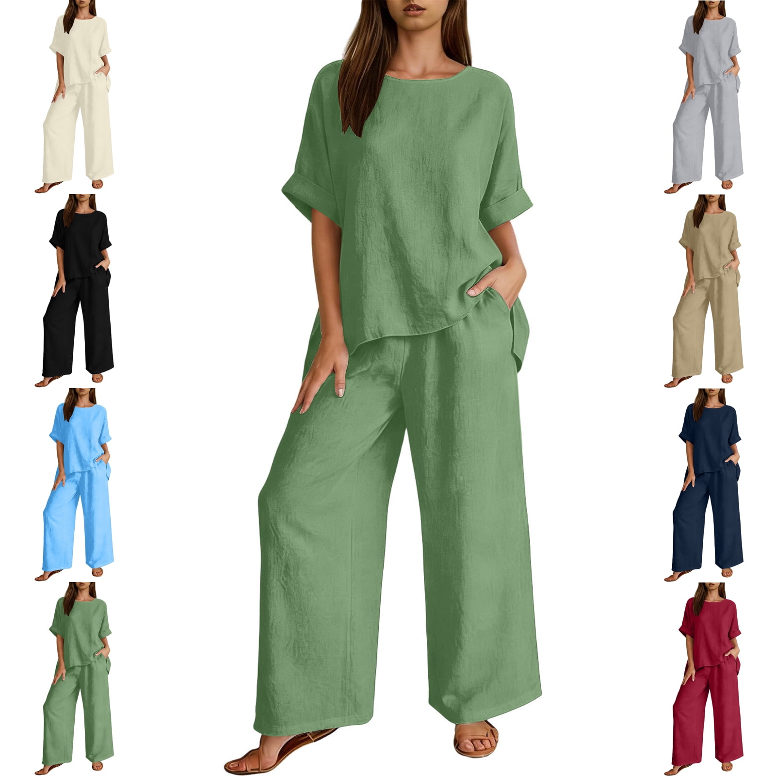 Women’s Lounge HighNeck 2G MLCDZ Women 2 Piece Lounge Set Summer Cotton Linen Casual Short