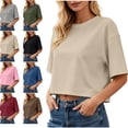 thumbnail image 1 of MLCDZ Women 3/4 Sleeve Cropped T-Shirts Drop Shoulder Crew Neck Crop Tops Casual Loose Fit Summer Solid Color Basic Tees Beach Vacation Tops, 1 of 10